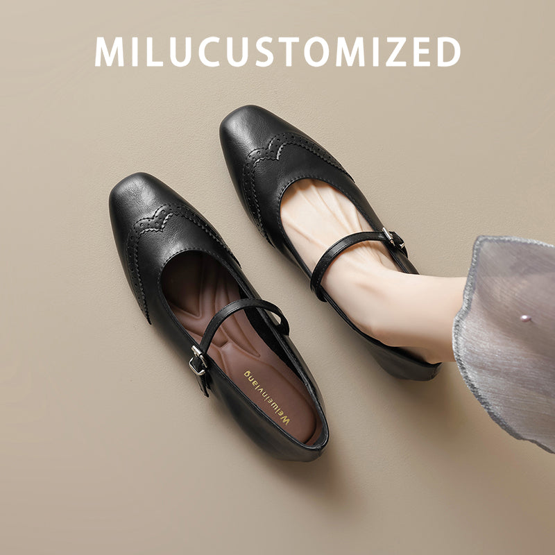 Genuine Leather French style Small Square Toe Flat Mary Jane Shoes Women 2025 Spring New Buckle Soft Bottom Shallow Mouth Single-Layer Shoes