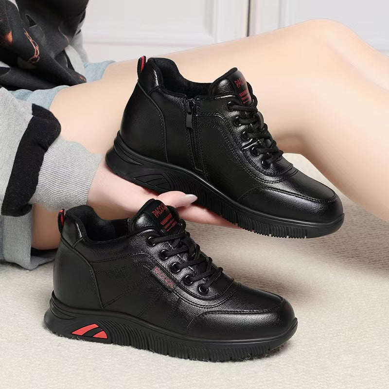 Genuine Leather Middle-Aged and Elderly Mom Shoes Women 2025 Fleece-lined Fall and Winter New Arrival Soft Bottom Non-Slip Comfortable Warm Leisure Sneaker