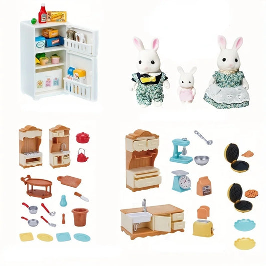 Forest Animal Family Dollhouse Furniture Mini Refrigerator Toys Simulation Food Children's Toys Dollhouse Miniature Kitchen Play