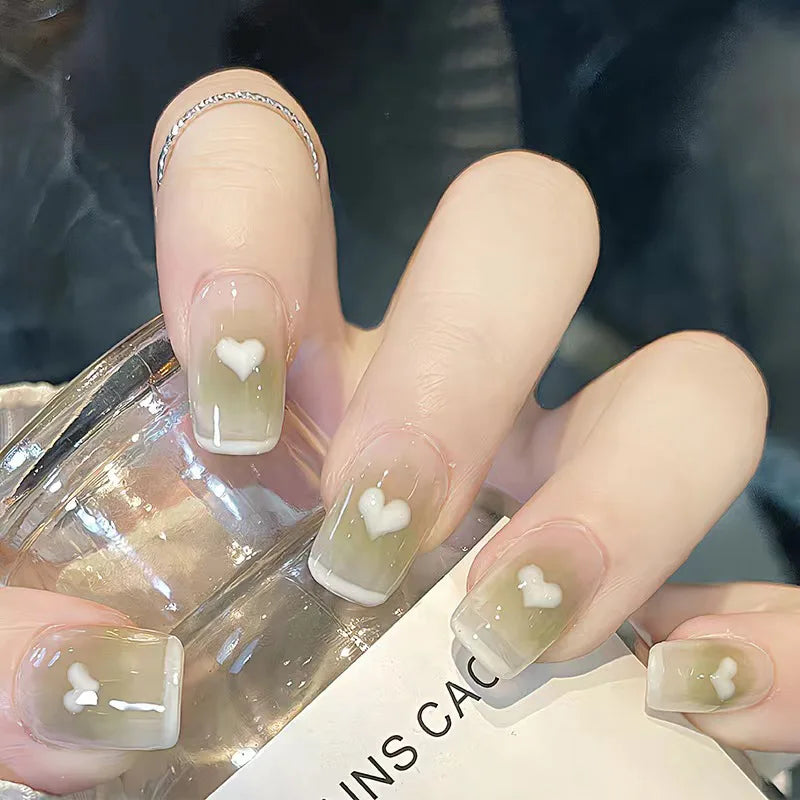 24Pcs/Box Gradient Color Artifical Press On Nails With Glue Long Coffin Fake Nails Lovely Girls Nail Art Ballerina False Nails