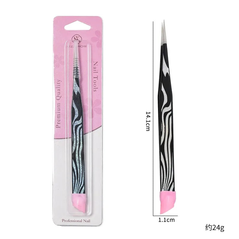 Double-Ended Eyelashes Extension Tweezers Makeup Tools Nail Art Tweezers with Silicone Pressing Head Nail Stickers Pick Up Clip