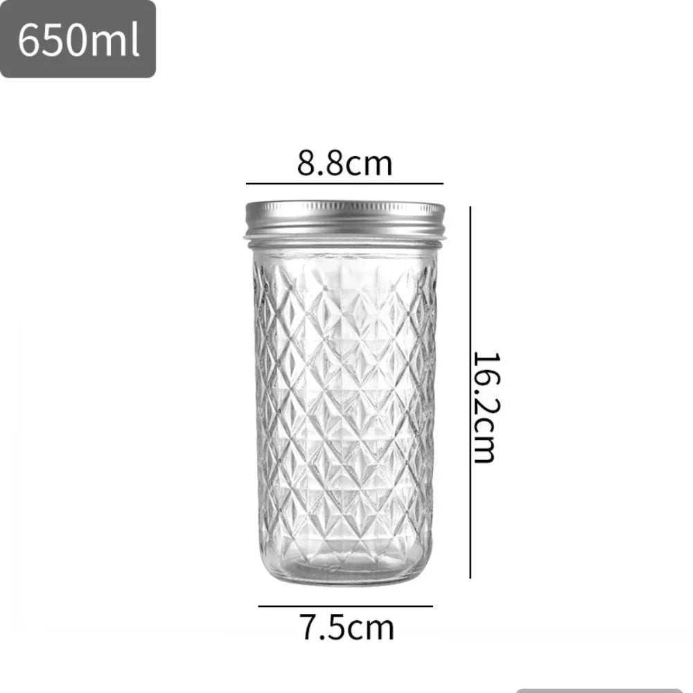 Transparent Mason Jar Diamond Pattern Labelable Glass Sealed Bottle 120ml/250ml/280ml/350ml/450ml/650ml Glass Jam Juice Bottle