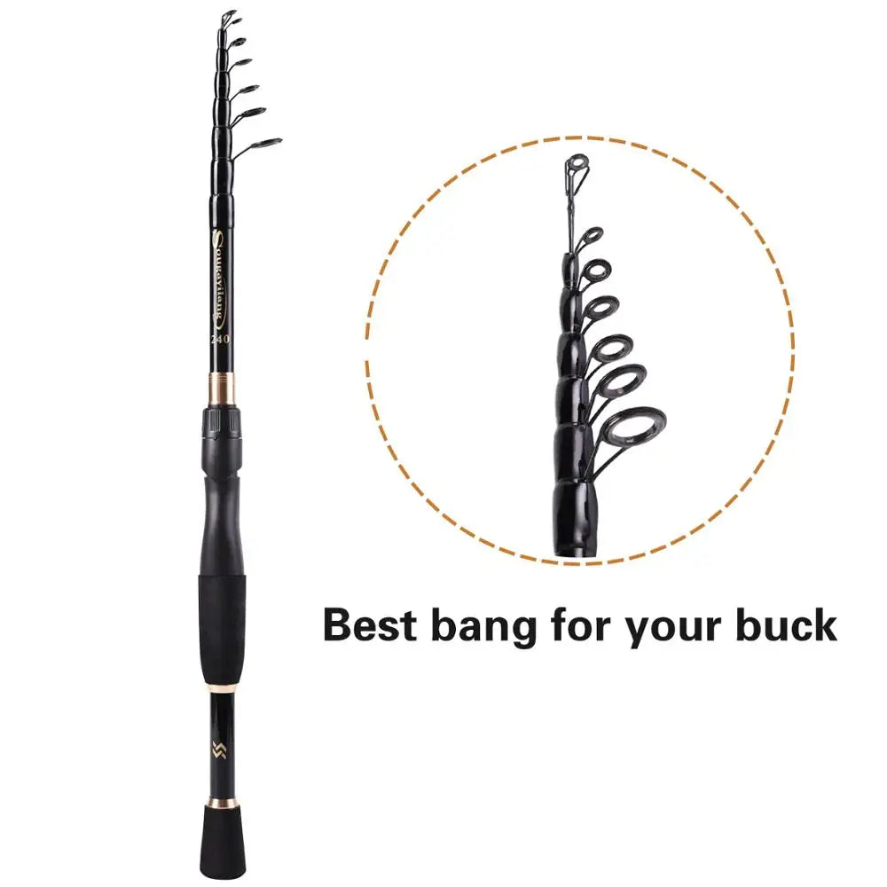 Sougayilang 2.1m 2.4m Telescopic Fishing Rod Ultralight Weight Spinning Rod Casting Fishing Rod Carbon Fiber Fishing Rod Tackle