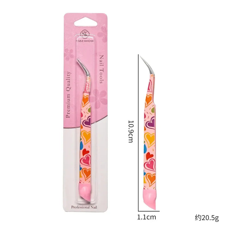 Double-Ended Eyelashes Extension Tweezers Makeup Tools Nail Art Tweezers with Silicone Pressing Head Nail Stickers Pick Up Clip