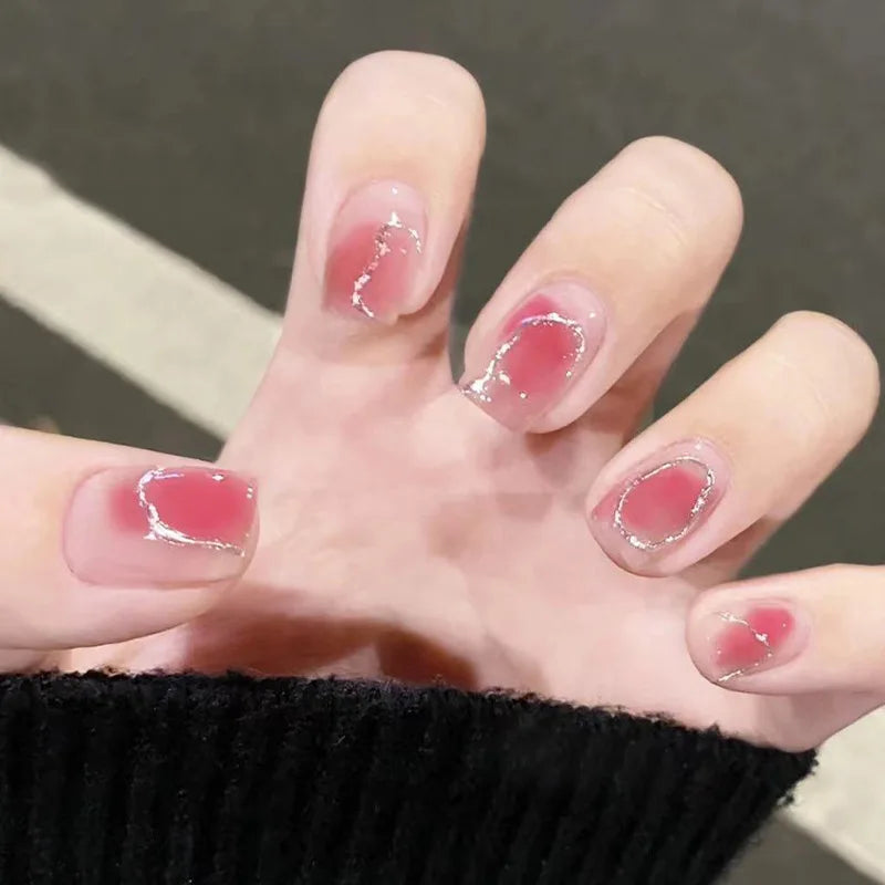 24Pcs/Box Gradient Color Artifical Press On Nails With Glue Long Coffin Fake Nails Lovely Girls Nail Art Ballerina False Nails