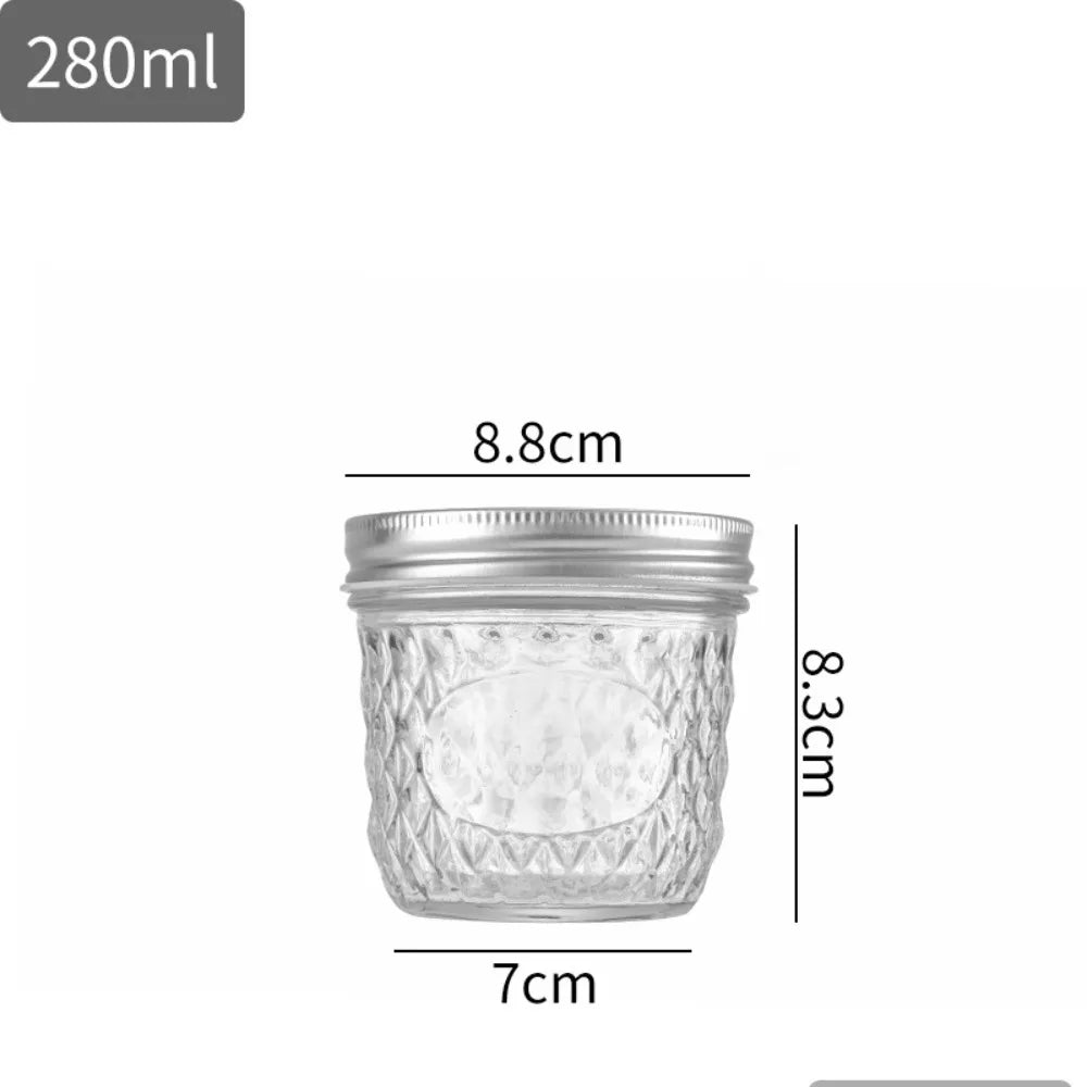 Transparent Mason Jar Diamond Pattern Labelable Glass Sealed Bottle 120ml/250ml/280ml/350ml/450ml/650ml Glass Jam Juice Bottle