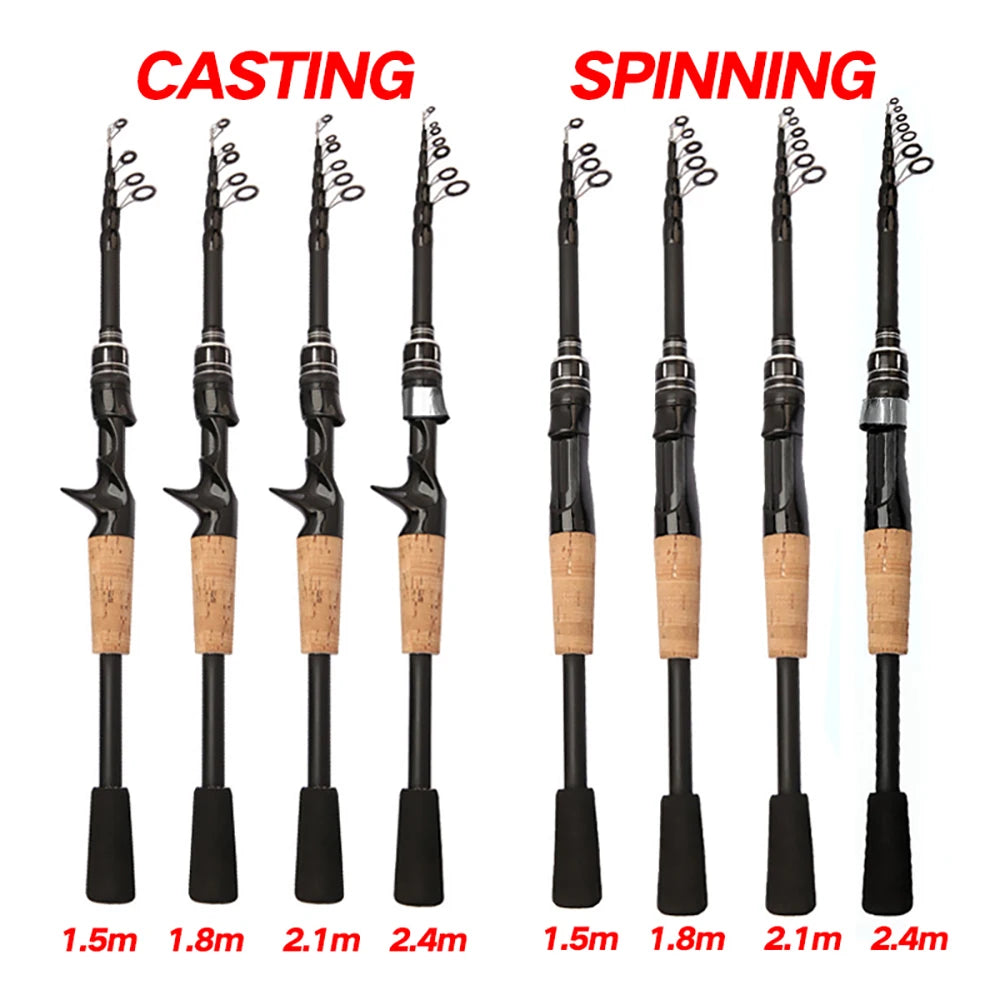 Baitcasting Lure Fishing Rod Spinning Telescopic 8g-25g Wooden Handle Carbon Casting Fishing Tackle Professional Light-weight