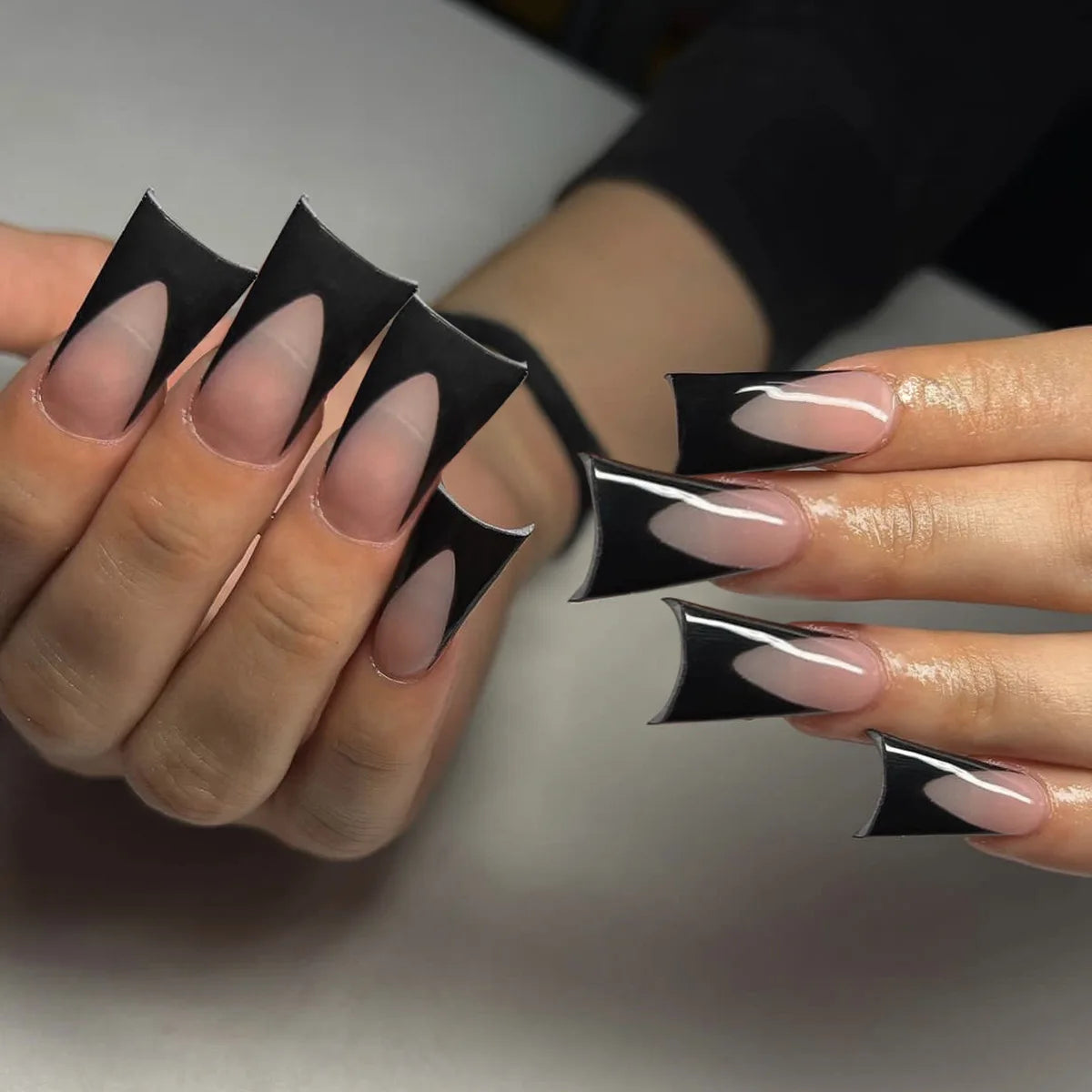 24pcs French Crystal Design False Nail Patches New Duckbill Shaped Fake Nails Full Cover Wearable Square Head Press on Nails