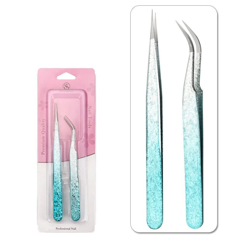 Double-Ended Eyelashes Extension Tweezers Makeup Tools Nail Art Tweezers with Silicone Pressing Head Nail Stickers Pick Up Clip
