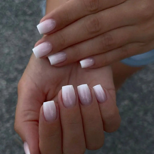 24Pcs Full Cover Press on Nails French False Nails Short Ballerina Fake Nails Detachable Lovely Stars Blue White Wavy Nail Tips