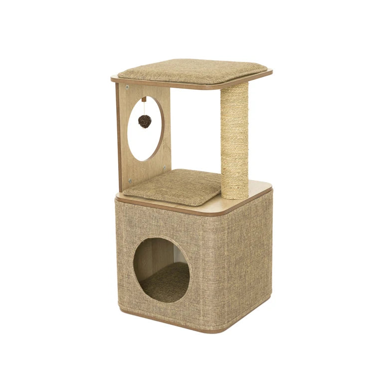 Factory Direct Sales 38*38*74CM Wooden Indoor Cat Tree House Cat Toys Eco-Friendly Cat Tree