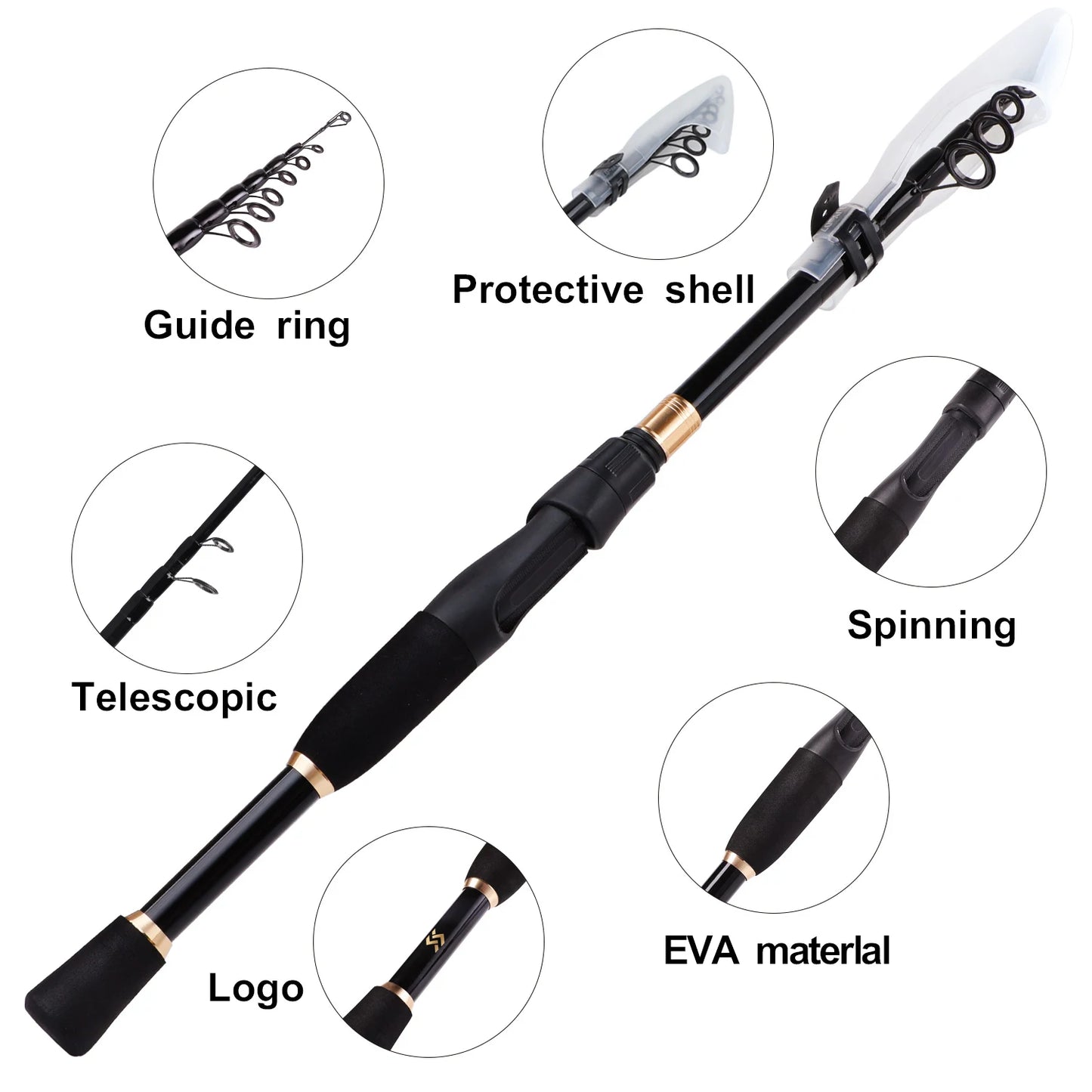 Sougayilang 2.1m 2.4m Telescopic Fishing Rod Ultralight Weight Spinning Rod Casting Fishing Rod Carbon Fiber Fishing Rod Tackle