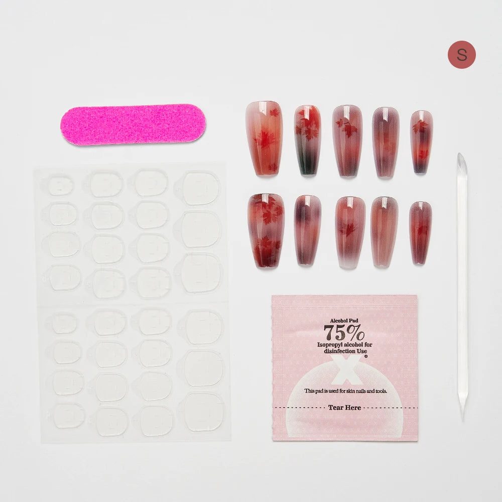 10PCS Chinese Bamboo Long Press on Nails Poetry Painting Design Fake Nails Set Reusable Full Cover Acrylic Nails Art for Women