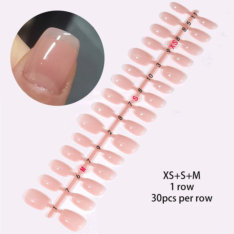 30 pcs Jelly Blusher Press on Nails with 1 Jelly Gel Set Nude Pink French Wearable Acrylic Fake Nails Full Cover Flase Nail Tips