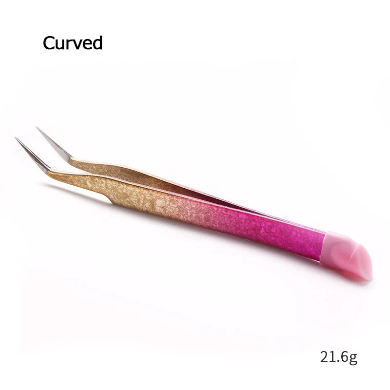 Double-Ended Eyelashes Extension Tweezers Makeup Tools Nail Art Tweezers with Silicone Pressing Head Nail Stickers Pick Up Clip
