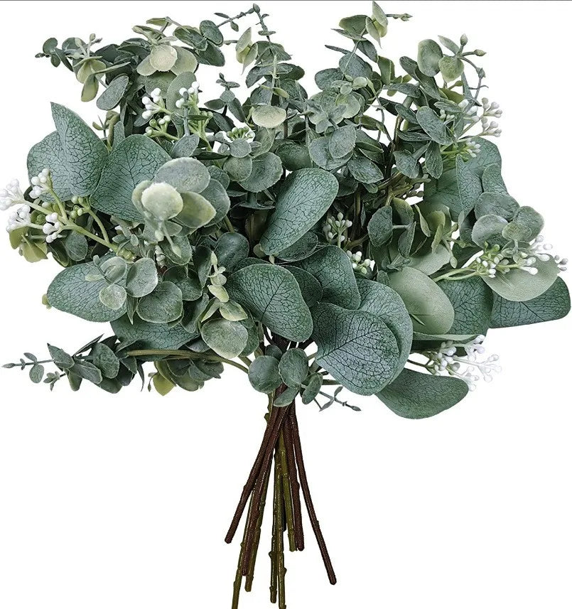 10 Pcs Mixed Artificial Oval Eucalyptus Leaves Stems and Spray for Vase Floral Wreath Bouquets Wedding Greenery Decoration 10 Pc