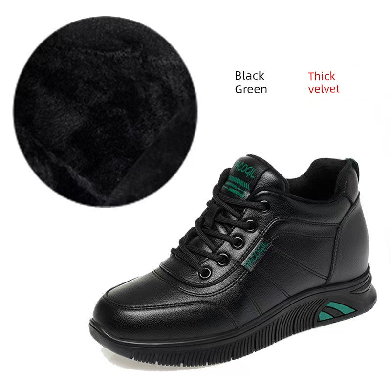 Genuine Leather Middle-Aged and Elderly Mom Shoes Women 2025 Fleece-lined Fall and Winter New Arrival Soft Bottom Non-Slip Comfortable Warm Leisure Sneaker