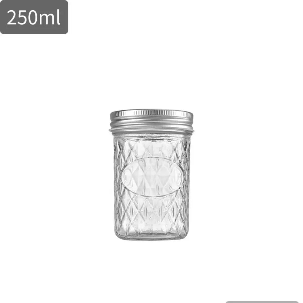 Transparent Mason Jar Diamond Pattern Labelable Glass Sealed Bottle 120ml/250ml/280ml/350ml/450ml/650ml Glass Jam Juice Bottle