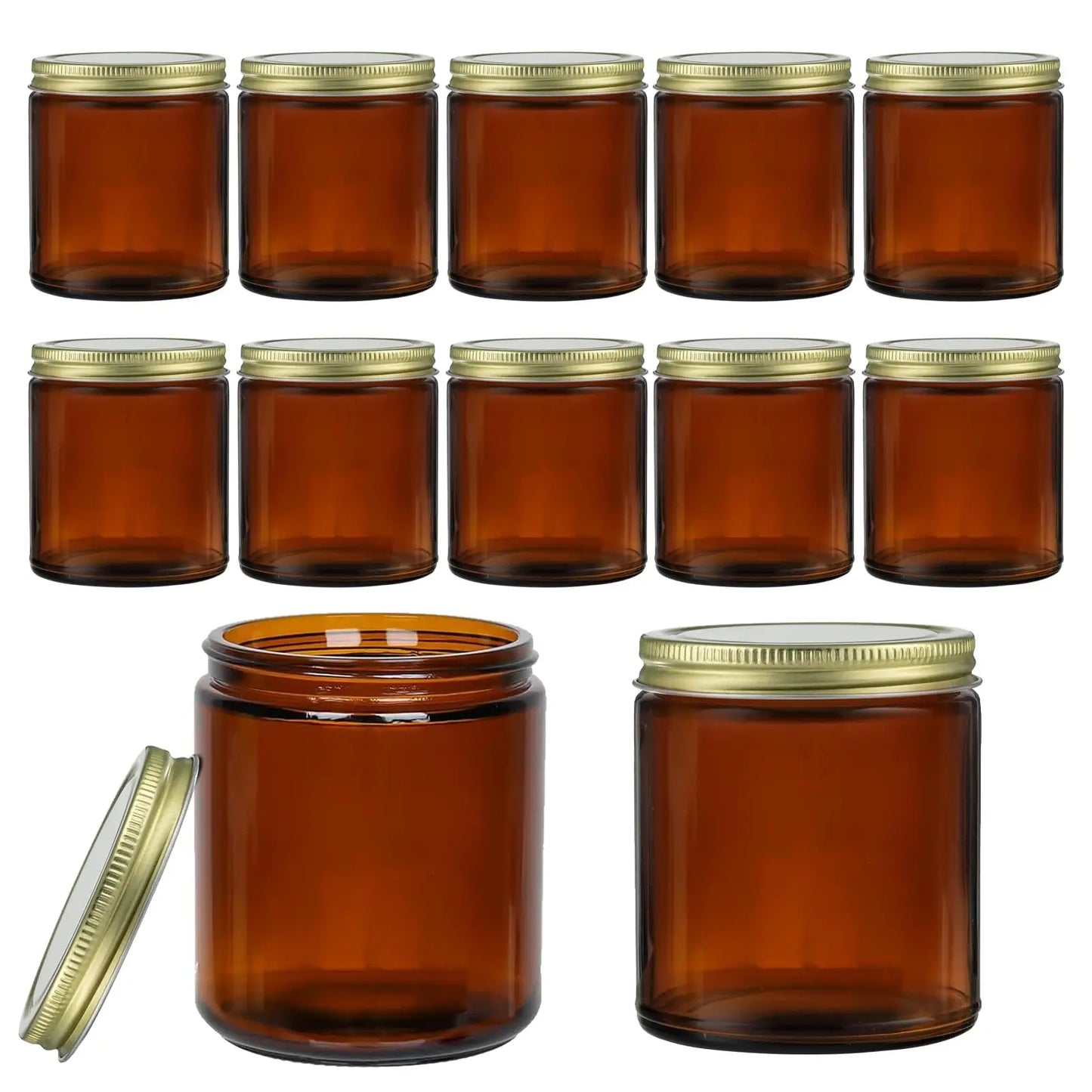 12 Pack Amber Glass Jars with Lids 8 Oz Glass Jars Small Canning Jar for Making Candles, Food Storage, Spices