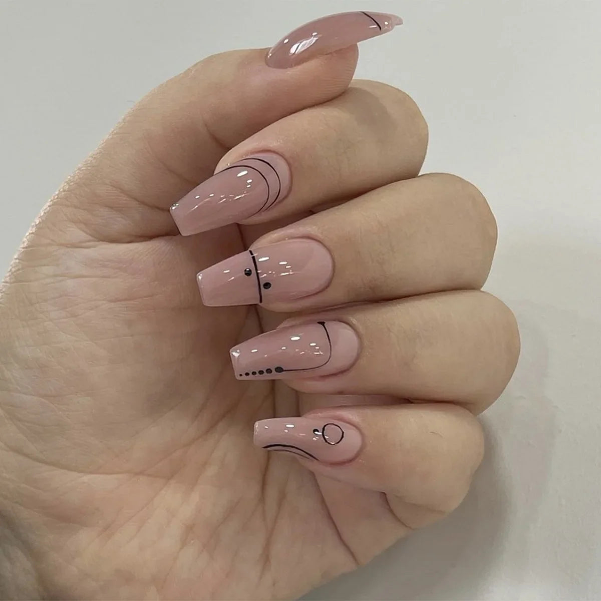 Silver Butterfly Shiny Rhinestone Wearable Translucent Black T-shaped Fake Nails Finished False Nails Press on Nails with Glue