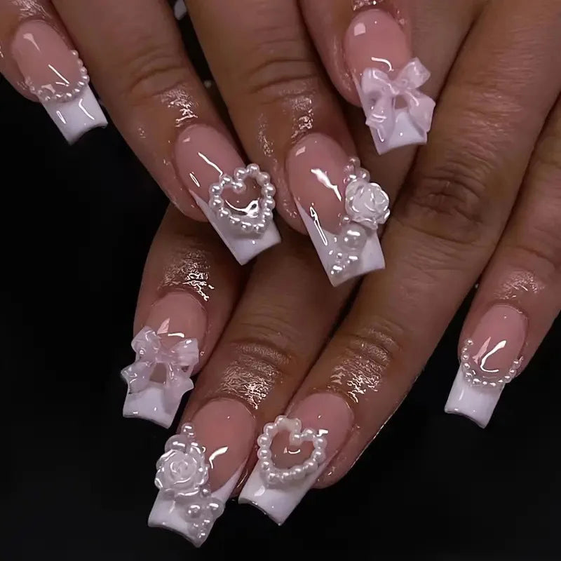 Glossy Press On Nails Set Short Oval Shiny Gradient French Nail Art Design Reusable Full Cover Fake Nails With Glue For Girls