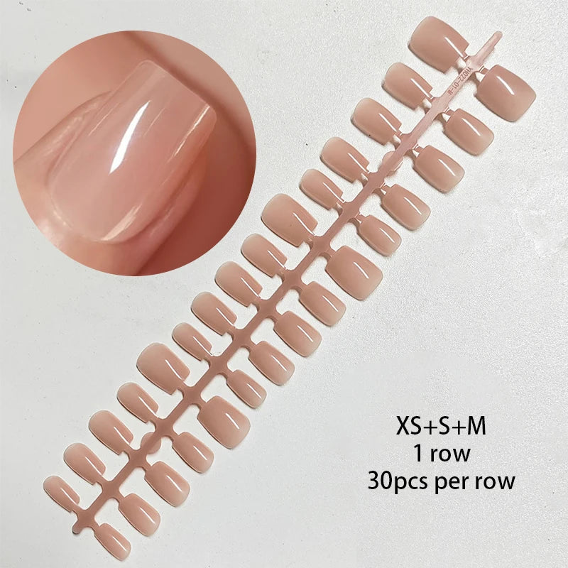 30 pcs Jelly Blusher Press on Nails with 1 Jelly Gel Set Nude Pink French Wearable Acrylic Fake Nails Full Cover Flase Nail Tips