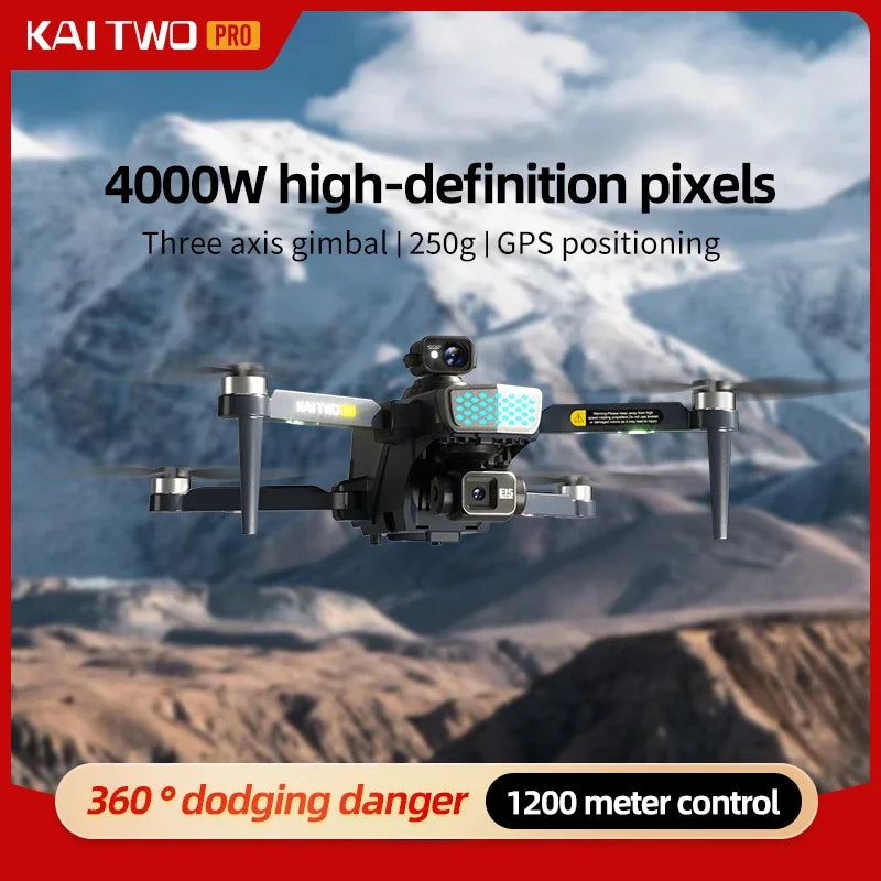 Kai 2 Pro Drone GPS 4K Profesional 3-Axis Gimbal Dual Camera 5G WIFI RC Obstacle Avoidance Brushless Motor Foldable Quadcopter