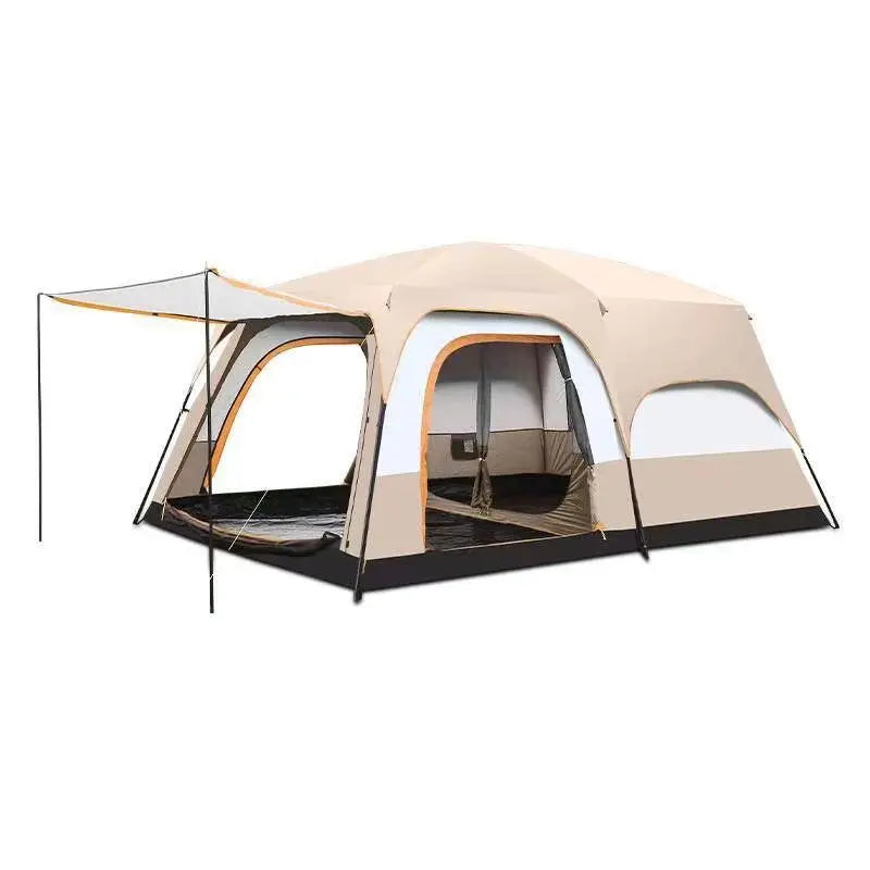 Outdoor Camping Double layered Luxury Tent Large Family Tent, 5-8 People Waterproof and Sunscreen Two Bedroom and One Bedroom