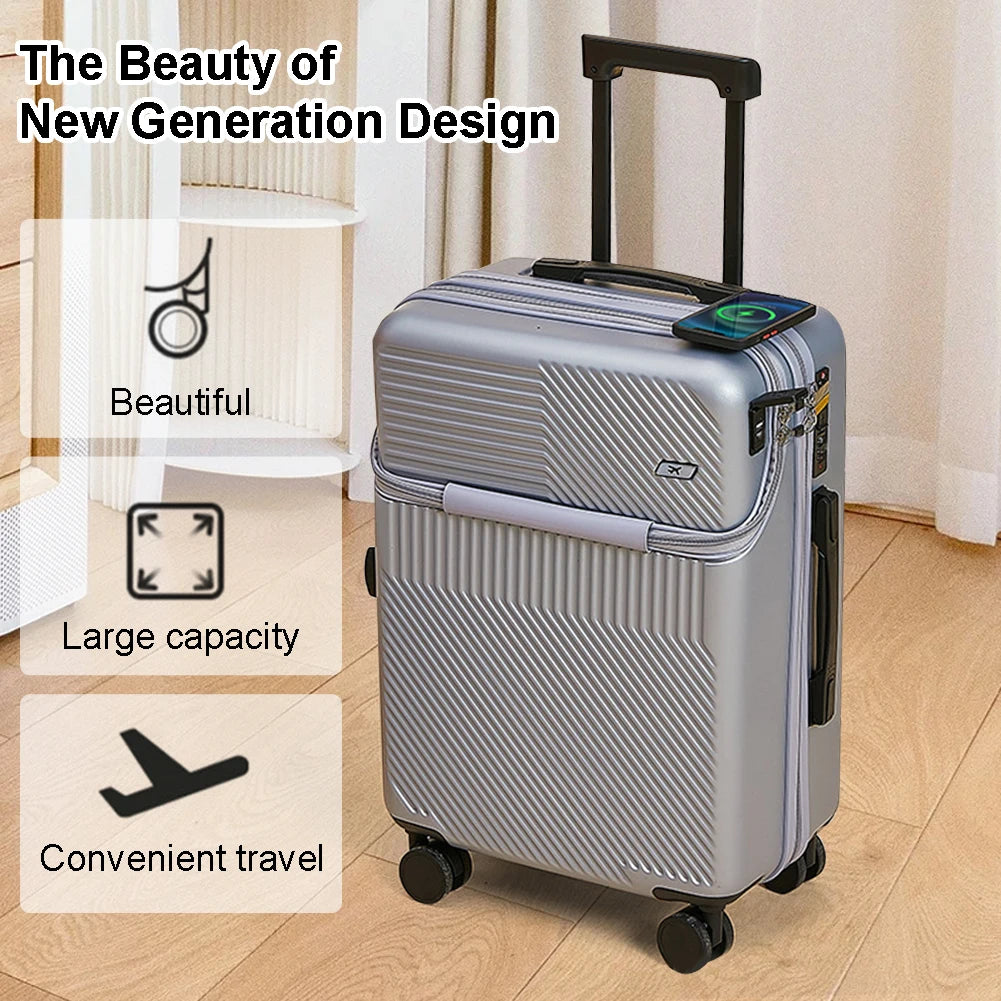 20Inch New Front Opening Roller Trolley Case ABS Men Carry-On Luggage Women Travel Suitcase Expandable Hardside Luggage