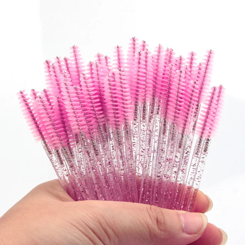 HOT 5/25/50pcs Lashes Brush Wholesale Mascara Wands Applicator Crystal Eyelash Brushes False Eyelashes Extensions Makeup Tools