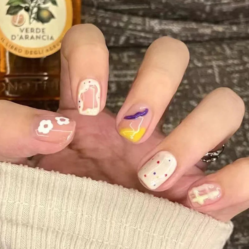 24Pcs/Box Gradient Color Artifical Press On Nails With Glue Long Coffin Fake Nails Lovely Girls Nail Art Ballerina False Nails