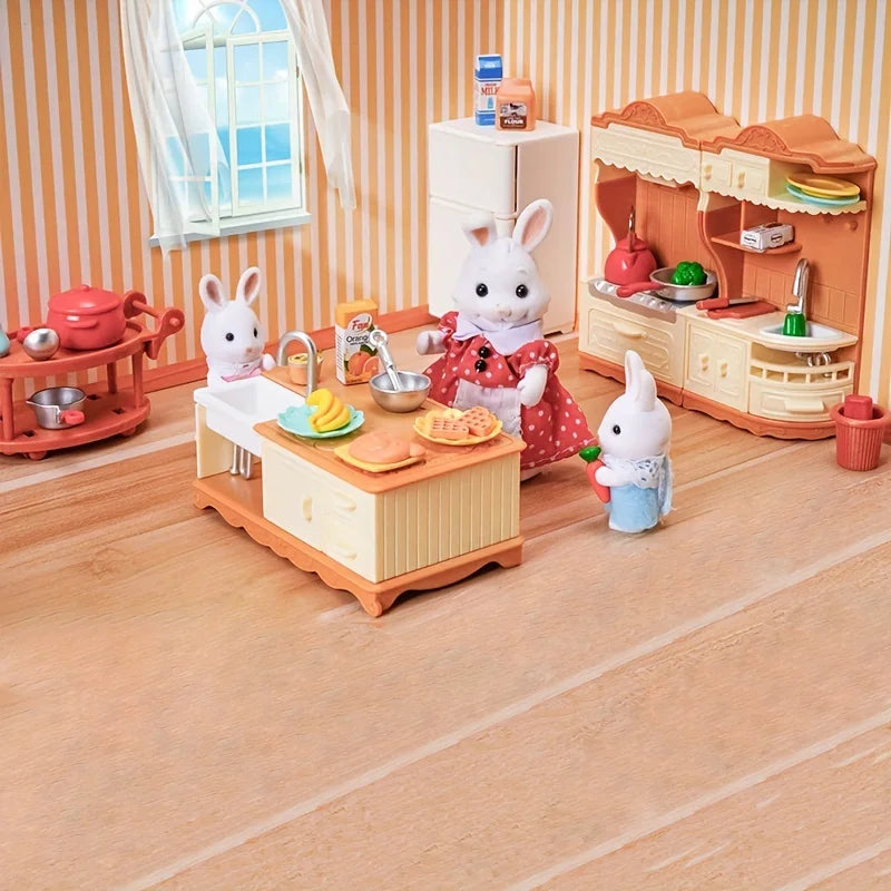 Forest Animal Family Dollhouse Furniture Mini Refrigerator Toys Simulation Food Children's Toys Dollhouse Miniature Kitchen Play