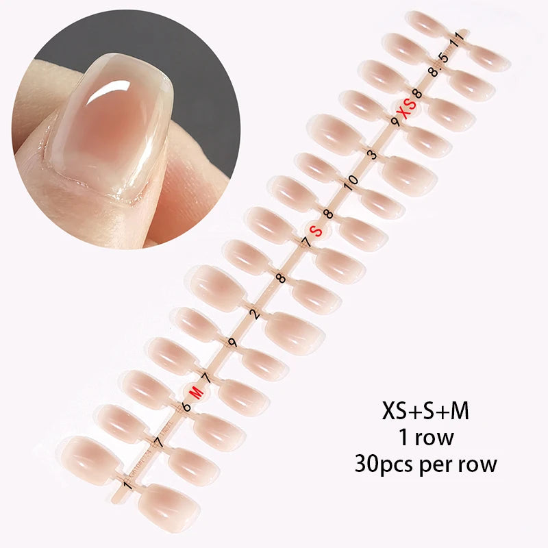 30 pcs Jelly Blusher Press on Nails with 1 Jelly Gel Set Nude Pink French Wearable Acrylic Fake Nails Full Cover Flase Nail Tips