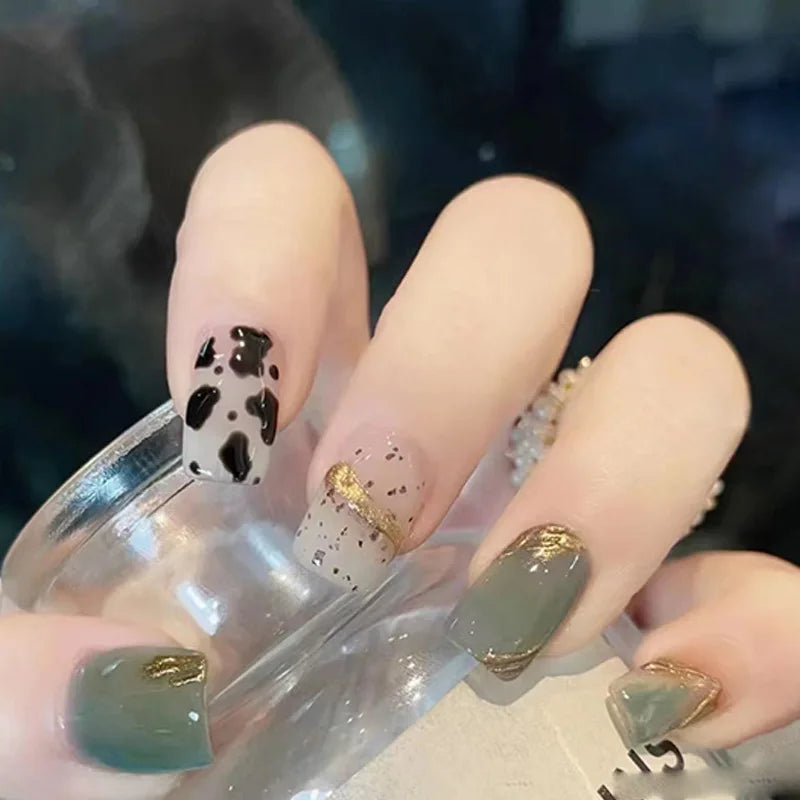 24Pcs/Box Gradient Color Artifical Press On Nails With Glue Long Coffin Fake Nails Lovely Girls Nail Art Ballerina False Nails