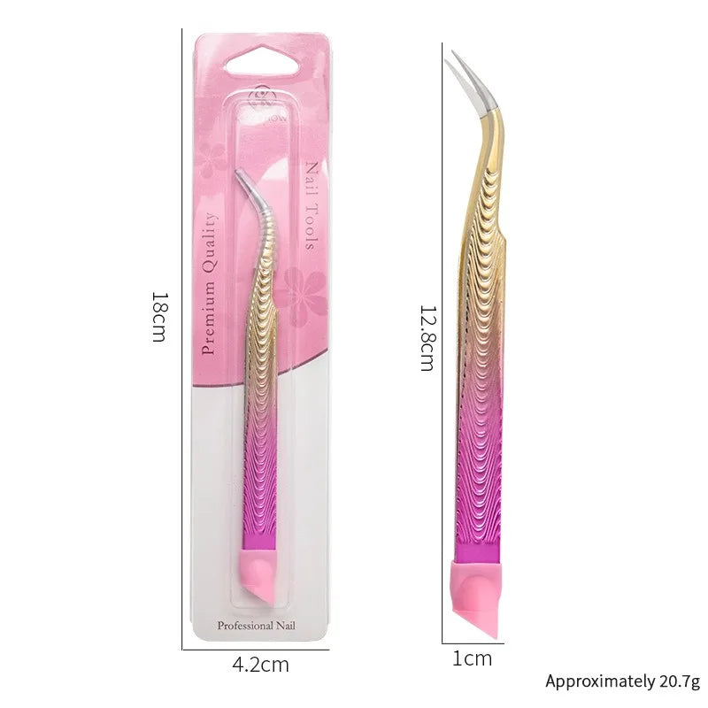 Double-Ended Eyelashes Extension Tweezers Makeup Tools Nail Art Tweezers with Silicone Pressing Head Nail Stickers Pick Up Clip