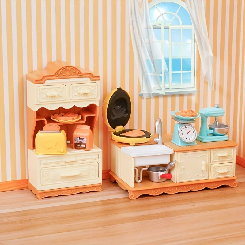 Forest Animal Family Dollhouse Furniture Mini Refrigerator Toys Simulation Food Children's Toys Dollhouse Miniature Kitchen Play