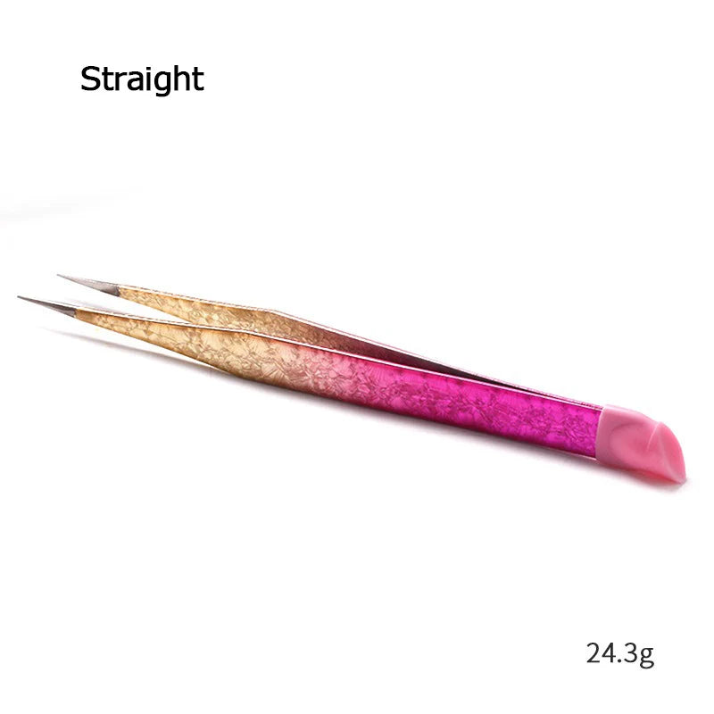 Double-Ended Eyelashes Extension Tweezers Makeup Tools Nail Art Tweezers with Silicone Pressing Head Nail Stickers Pick Up Clip