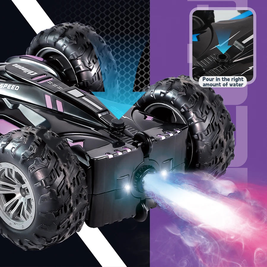 RC spray car 2.4G double-sided stunt with lights Children's toys direct charging compatible external charging
