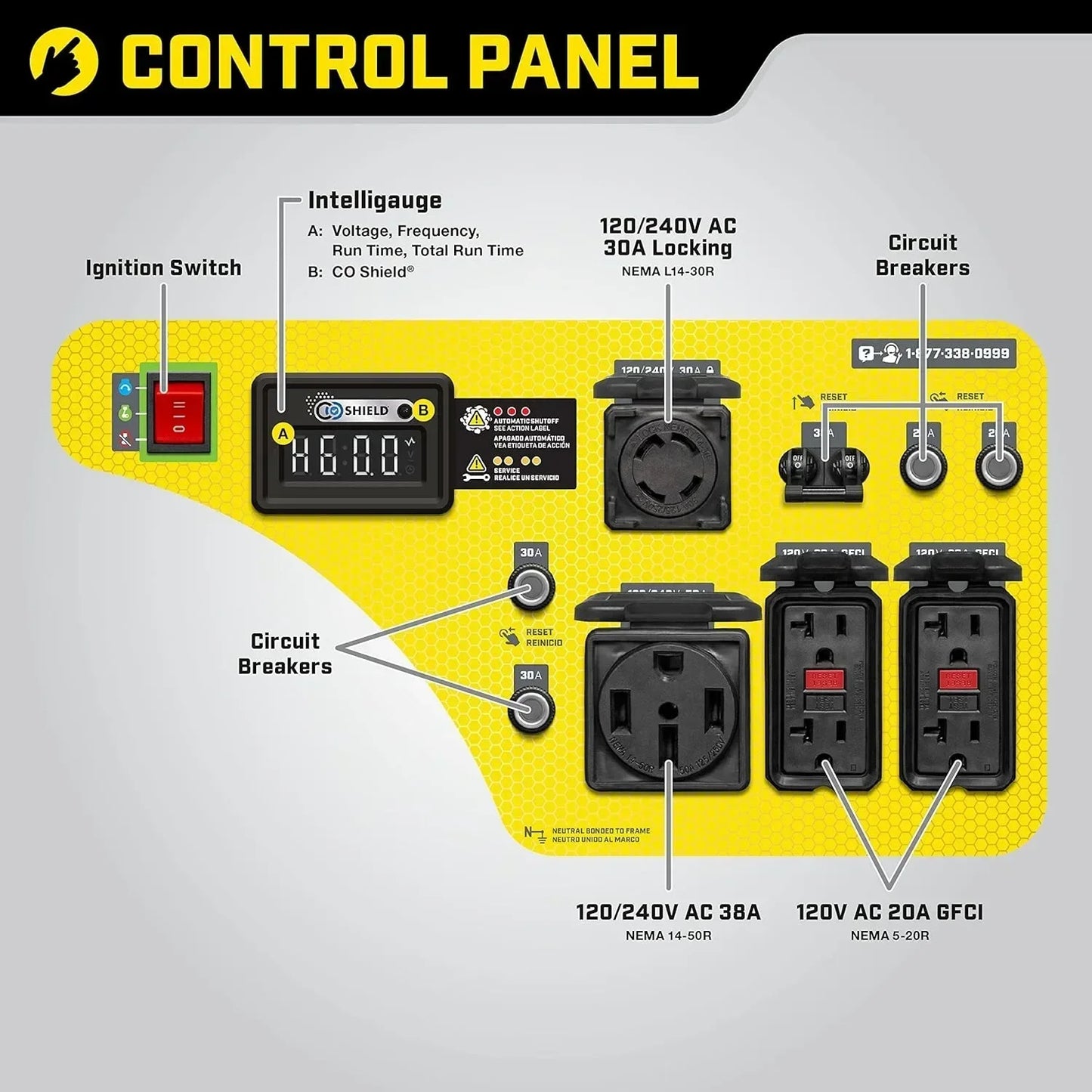 201110 11,500/9,200-Watt Electric Start Portable Generator with CO Shield,Yellow