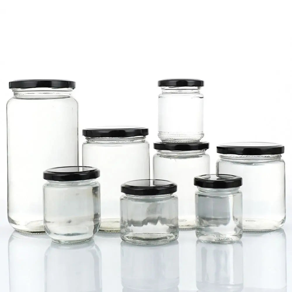 1Pcs with Black Airtight Lids Glass Jar Kitchen Round Mason Jar Food Storage 100ml 150ml 195ml 240ml Canning Containers