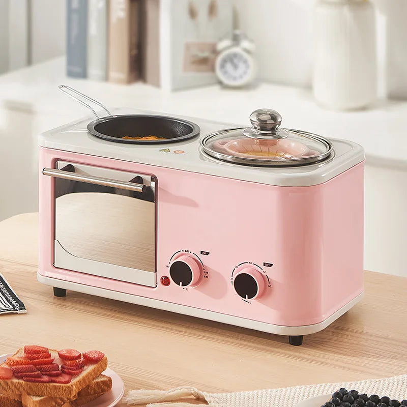 Household Electric 4 in 1 Breakfast Machine Mini Bread Toaster Baking Oven Omelette Fry Pan Hot Pot Boiler Food Steamer