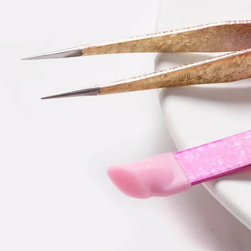 Double-Ended Eyelashes Extension Tweezers Makeup Tools Nail Art Tweezers with Silicone Pressing Head Nail Stickers Pick Up Clip