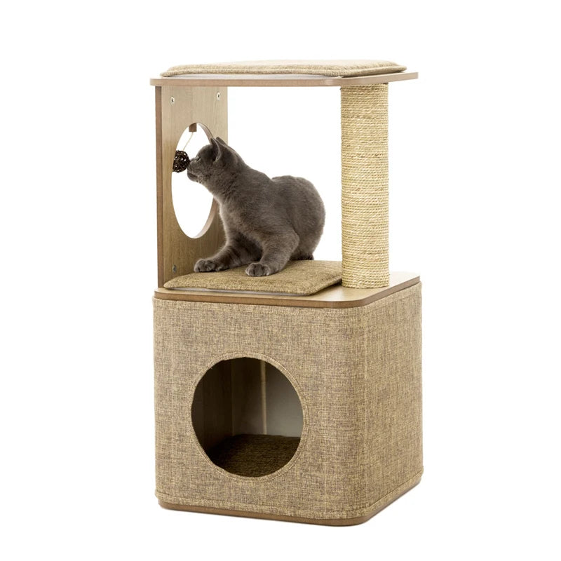 Factory Direct Sales 38*38*74CM Wooden Indoor Cat Tree House Cat Toys Eco-Friendly Cat Tree