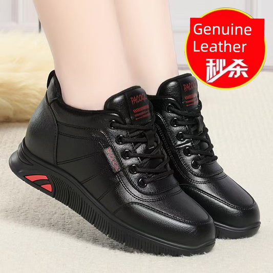 Genuine Leather Middle-Aged and Elderly Mom Shoes Women 2025 Fleece-lined Fall and Winter New Arrival Soft Bottom Non-Slip Comfortable Warm Leisure Sneaker
