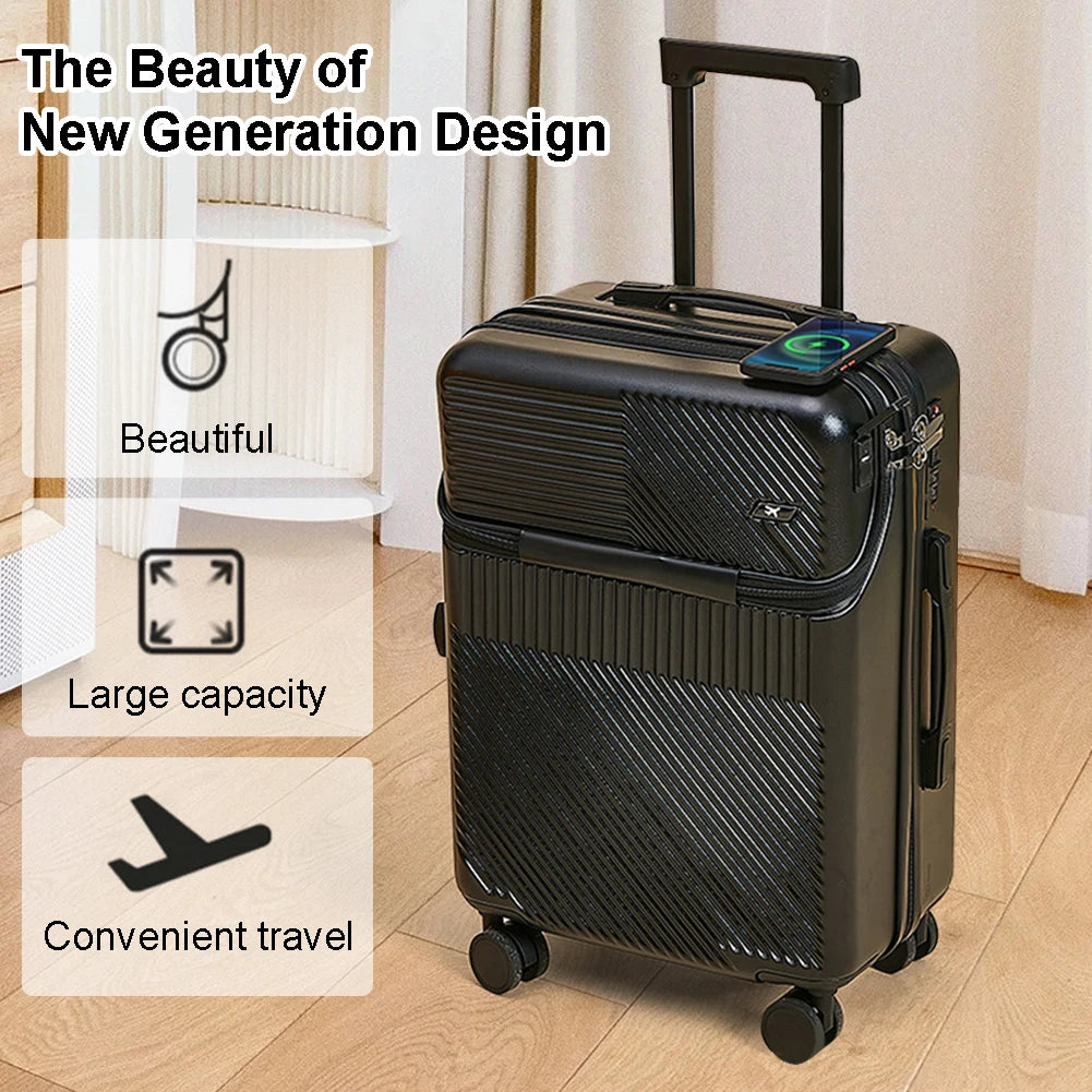 20Inch New Front Opening Roller Trolley Case ABS Men Carry-On Luggage Women Travel Suitcase Expandable Hardside Luggage