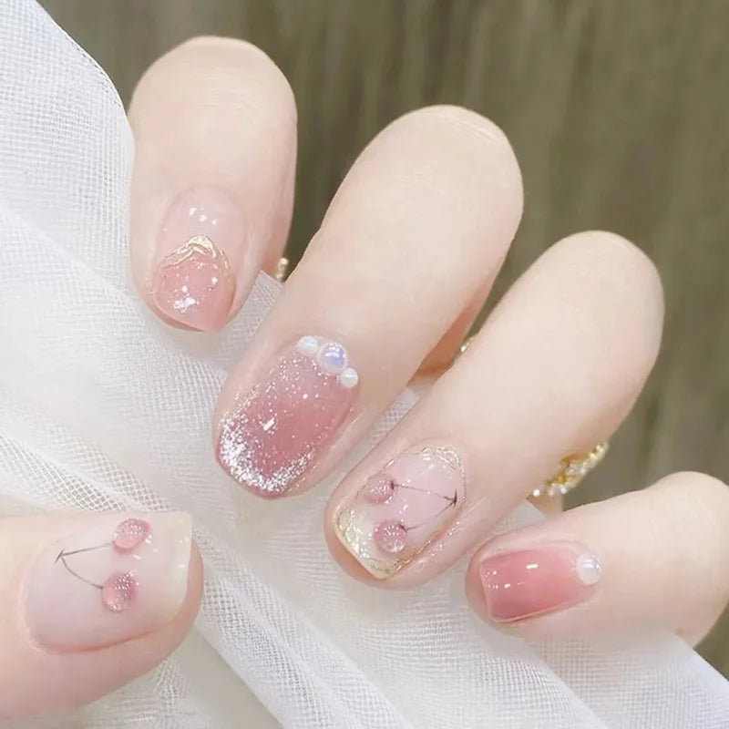 24Pcs/Box Gradient Color Artifical Press On Nails With Glue Long Coffin Fake Nails Lovely Girls Nail Art Ballerina False Nails