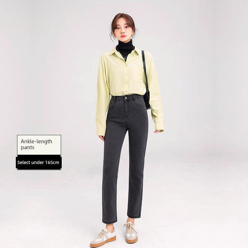 Elastic Silky Loose Soft Pants High Waist Straight Pants Women's Summer Thin Black Leggings Plaid Slim-Fit Cigarette Pants Cropped Pants