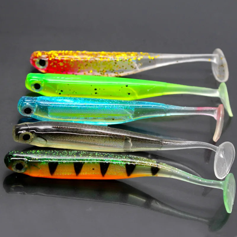 2pcs/lot 7cm/9cm 2g/5g Wobbler Fishing Lure Rainbow Shiner Bait T Tail Bionic Soft Silicon Artificial Realistic Fishing Tackle