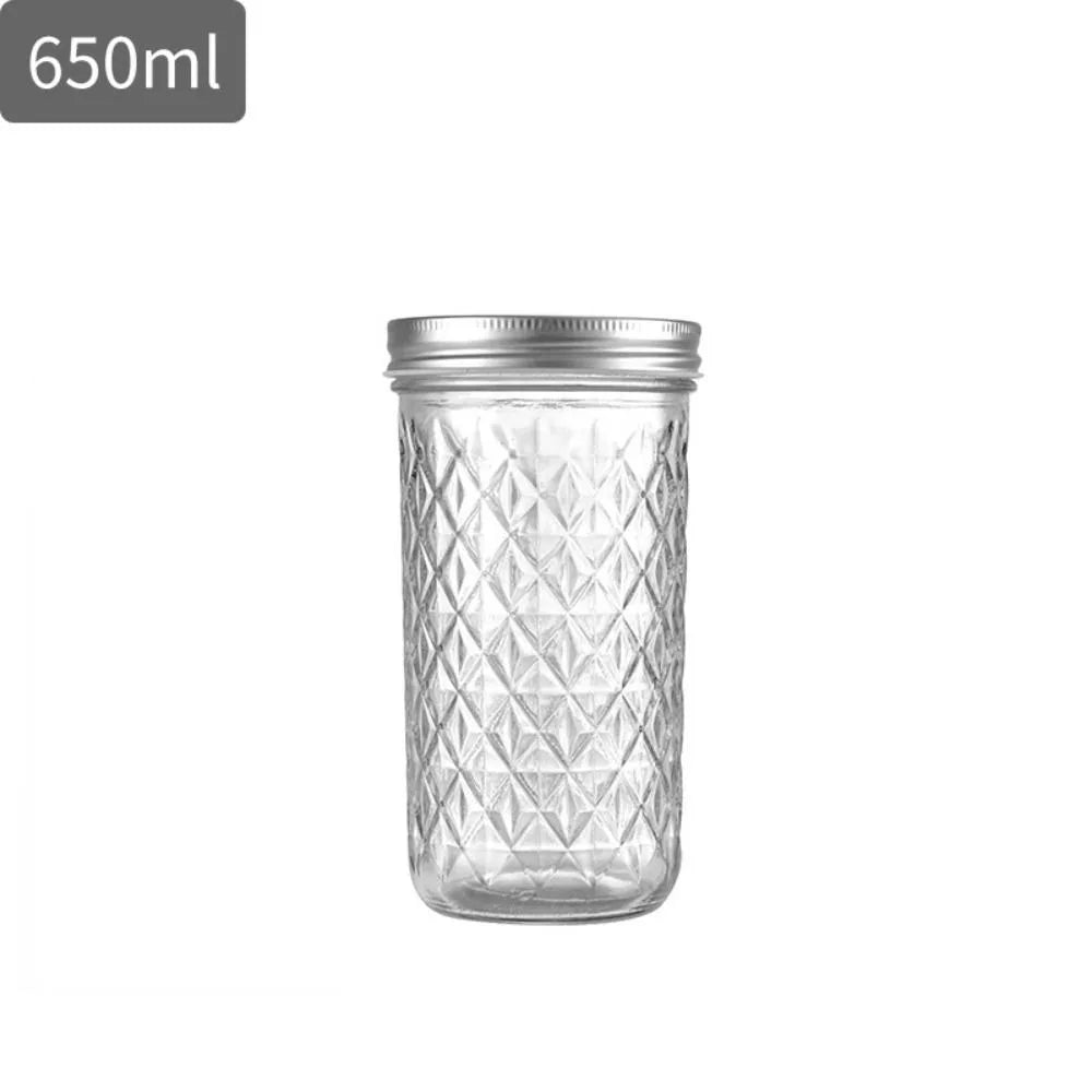 Transparent Mason Jar Diamond Pattern Labelable Glass Sealed Bottle 120ml/250ml/280ml/350ml/450ml/650ml Glass Jam Juice Bottle