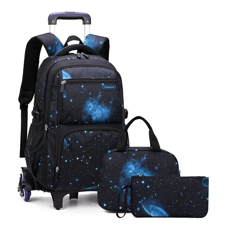 Kids School Bag With Wheels Rolling Backpack for Boy Wheeled School Bag 6 Wheels Trolley Bookbag Carry on Luggage with Lunch Bag